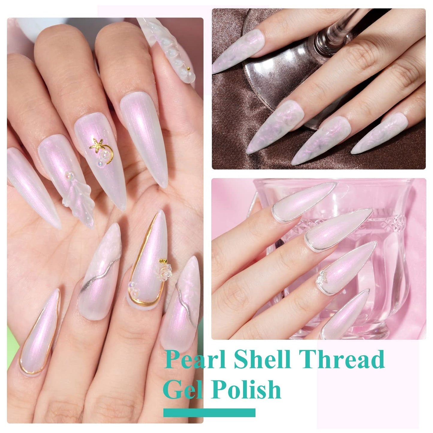 Pearl White Gel Nail Polish Mermaid Shimmer Glitter Drawing Gel Polish Shell Thread UV LED Nail Gel Polish for Home DIY Nail Salon
