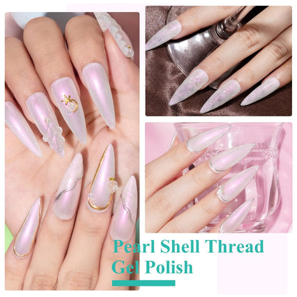 Pearl White Gel Nail Polish Mermaid Shimmer Glitter Drawing Gel Polish Shell Thread UV LED Nail Gel Polish for Home DIY Nail Salon