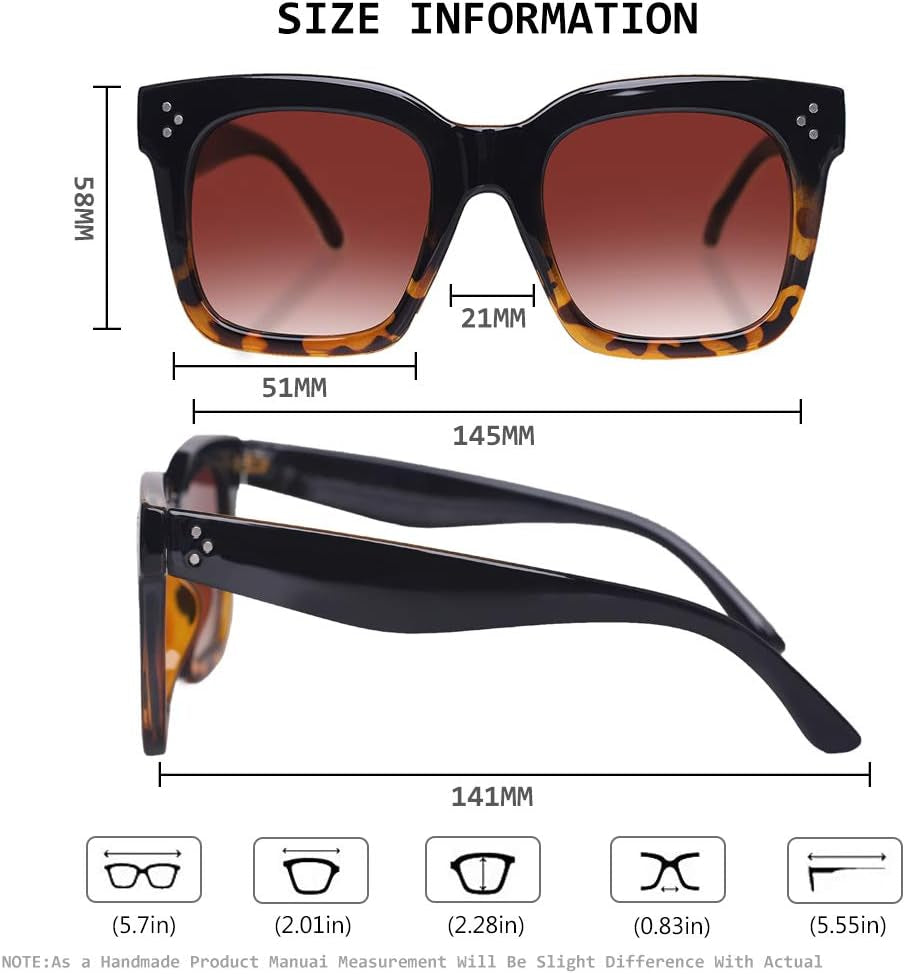 Vintage Women Oversized Sunglasses Designer Luxury Square Sun Glasses UV400 Protection Flat Lens