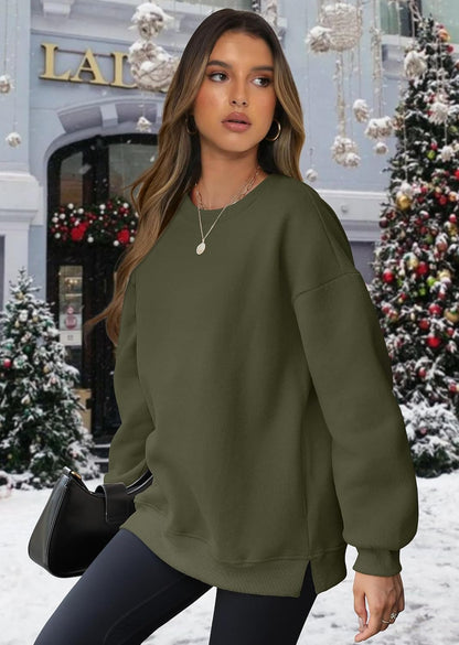 Womens Oversized Sweatshirts Crewneck Long Sleeve Tops Fleece Pullover Fall Fashion Clothes with Pocket
