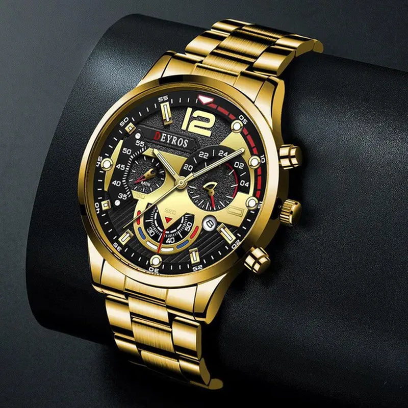 Fashion Men’s Stainless Steel Watches Luxury Quartz Wristwatch Calendar Luminous Clock Men Business Casual Watch