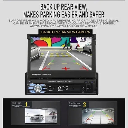 1DIN 7" HD Retractable Touch Screen Car Stereo Audio Bluetooth Car Radio Support Bluetooth/Usb/Aux/Fm/Am Mirrorlink+ SWC+ Rearview Camera (Optional)