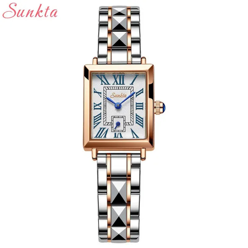 2021 LIGE Brand SUNKTA Women Watches Fashion Square Ladies Quartz Watch Bracelet Set Dial Simple Rose Gold Luxury Women Watches