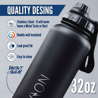 WON Stainless Steel Insulated Water Bottle with Storage Compartment for Pills, Dog Food, Snacks, Keys, Cash and Valuables - 32Oz Metal Vacuum Flask for Cold & Hot Drinks - Diversion Safe Water Bottle