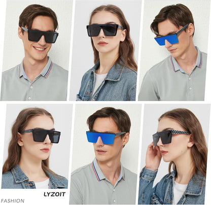 Square Oversized Sunglasses for Women Men Big Flat Top Fashion Shield Large UV Protection Rimless Shades