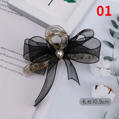 Bow Ribbon Pearl Pendant Tassel Hair Claw Hair Accessories Headdress Metal Grab Clip Hair Clip Shark Clip