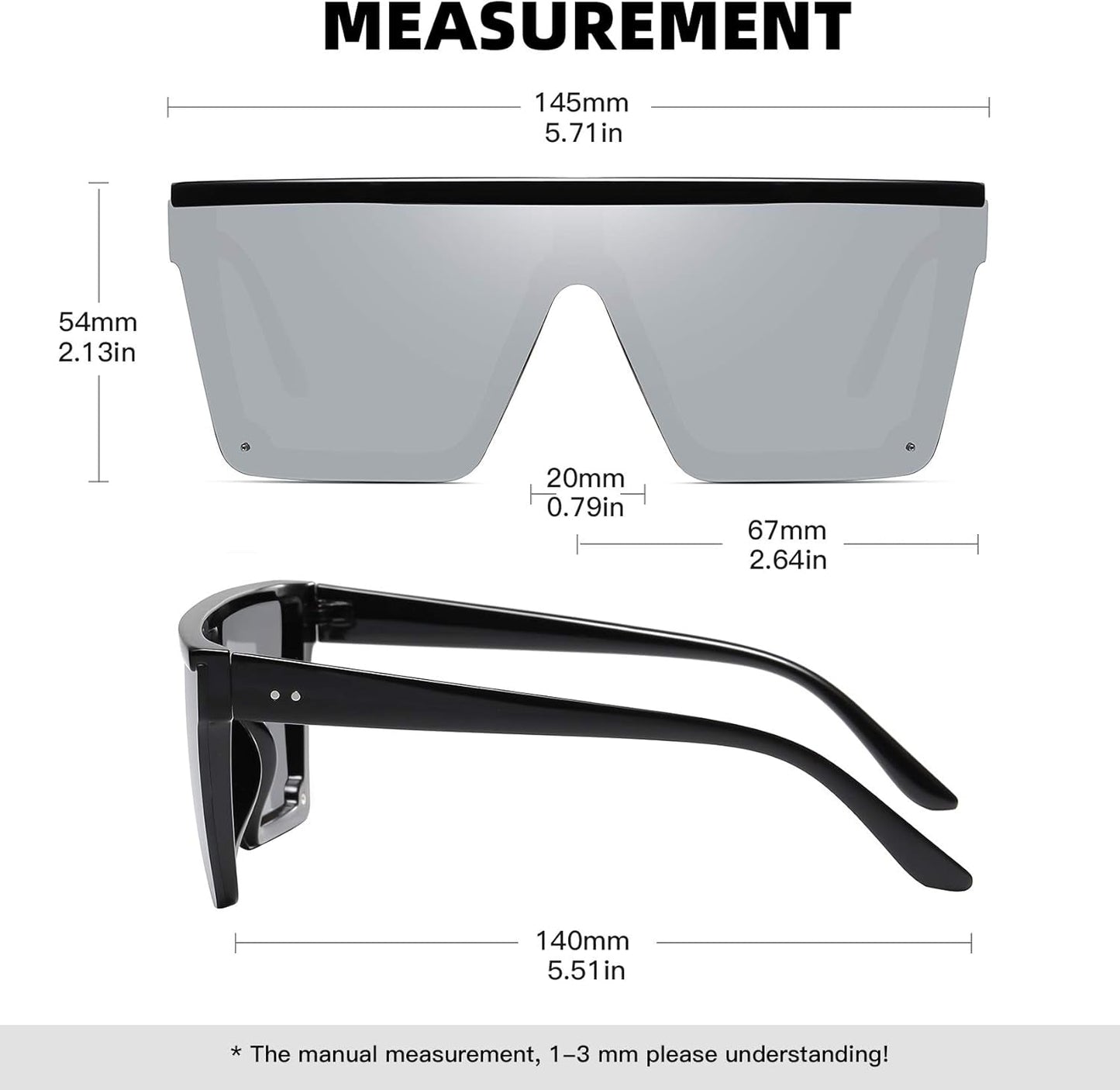 Square Sunglasses for Women Men Fashion Big Frame Flat Top Sun Glasses Mirror Lens