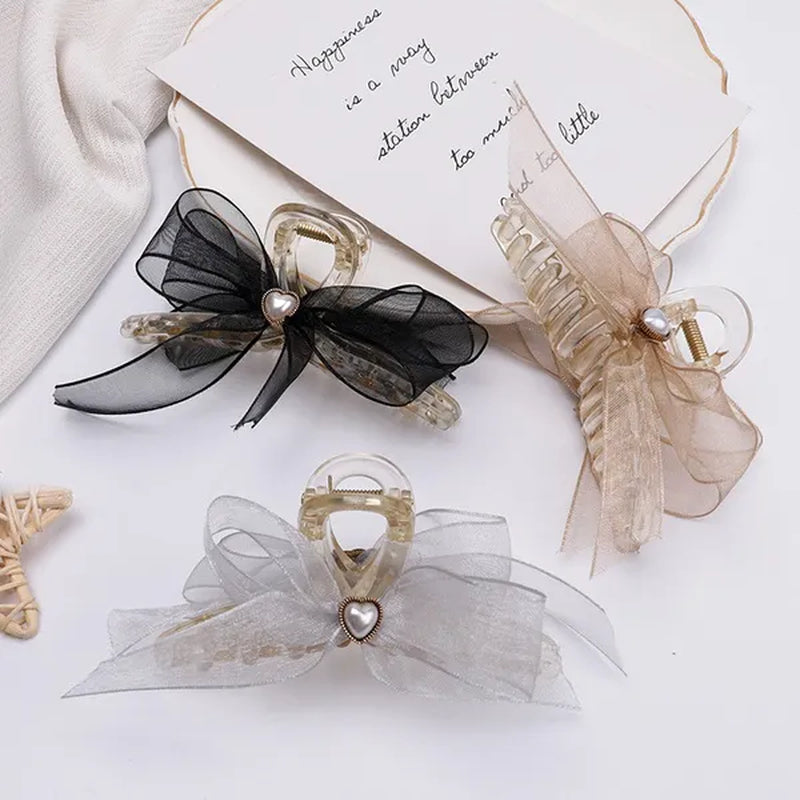 Bow Ribbon Pearl Pendant Tassel Hair Claw Hair Accessories Headdress Metal Grab Clip Hair Clip Shark Clip