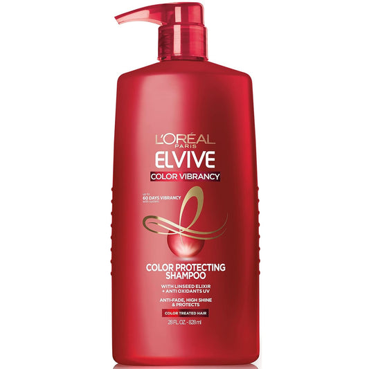 Elvive Color Vibrancy Protecting Shampoo, for Color Treated Hair, Shampoo with Linseed Elixir and Anti-Oxidants, for Anti-Fade, High Shine, and Color Protection, 28 Fl Oz