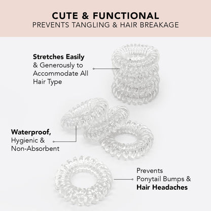 Spiral Hair Ties for Women - Creaseless and Dent-Free Coil Hair Ties | No Damage, Phone Cord Coils | Made of Flexible and Durable Plastic | 8Pcs (Clear/Transparent)
