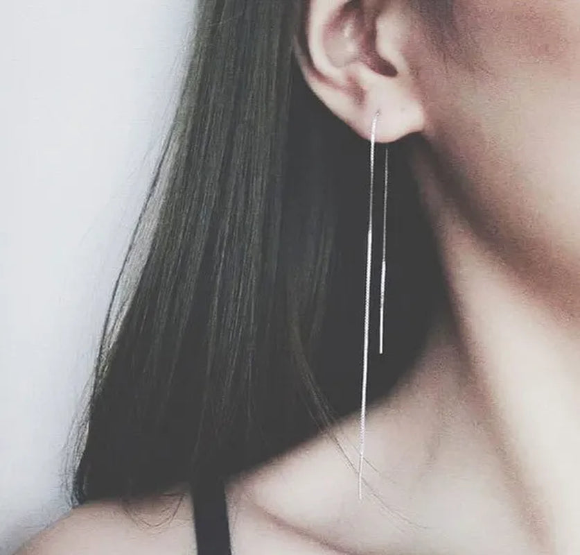 Minimalist Women's Earline Earrings silver-plated Long Chain Earrings, Women's Exquisite Silver Bar Earrings Valentine's Day Gift Engagement Wedding Earrings Gift Jewelry