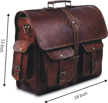 Vintage Leather Laptop Bag for Men Full Grain Large Leather Messenger Bag for Men 18 Inches with Rustic Look Best Leather Briefcase