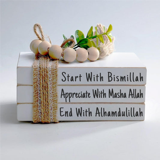 Farmhouse Ramadan Decoration Eid Ramadan Mubarak Farmhouse Mini Book Stack, Start with Bismillah End with Alhamdulillah, Muslim Tier Tray Table Decor