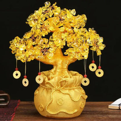 New Lucky Tree Feng Shui Money Fortune Tree Feng Shui Citrine Money Tree Crystal Bonsai Style Money Tree with Wealth Coins for Tabletop Decoration Home Office Store