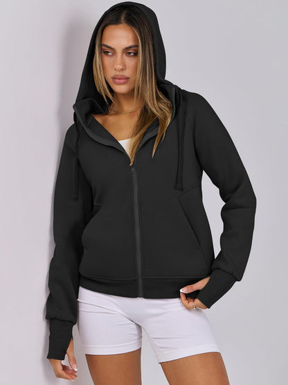 Womens Zip up Hoodies Fleece Jackets Long Sleeve Sweatshirts Pockets Casual Fall Fashion Preppy Outfits Y2K Clothes