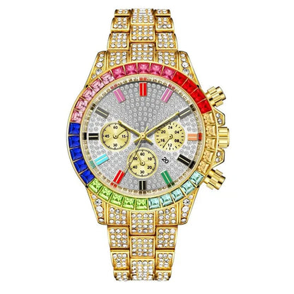 Men Watch Luxury Brand  Mens Gold men Watch Quartz Clock Chronograph colorful Diamond Steel Iced Out Watch Reloj Hombre