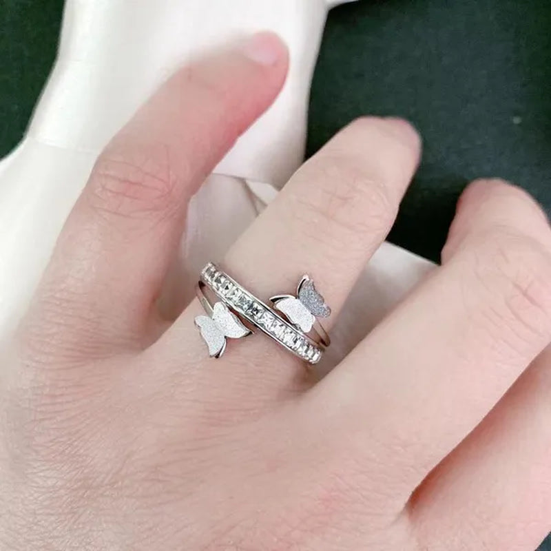 Women Titanium Eternity Ring Crystal Anniversary Butterfly Wedding Engagement Band Size 6-9