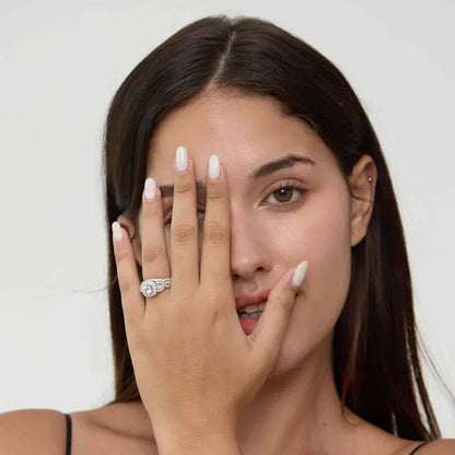 Newshe 1.5 Carats AAAAA Cubic Zircoina Wedding Engagement Ring Sets for Women Jewelry Gift 925 Sterling Silver Sz 4.5-13