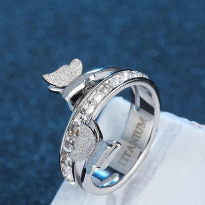 Women Titanium Eternity Ring Crystal Anniversary Butterfly Wedding Engagement Band Size 6-9