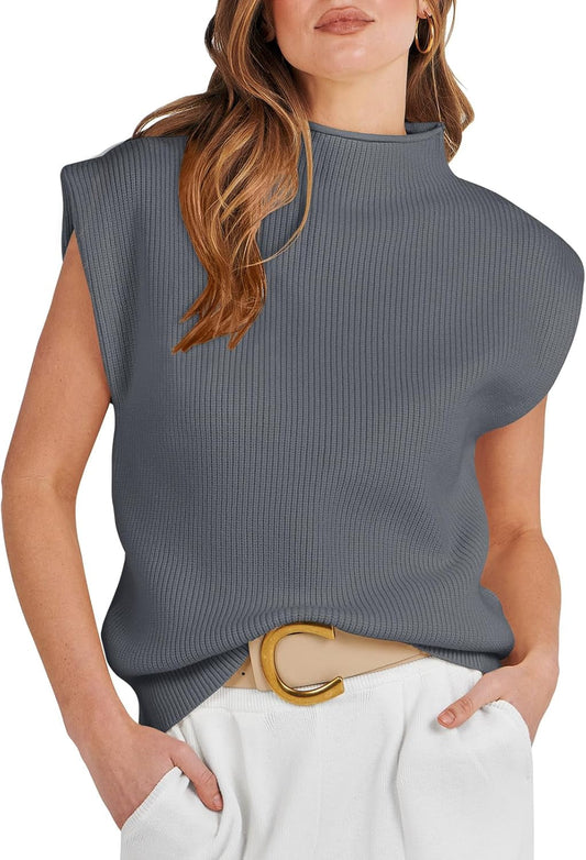 Women'S Mock Neck Sleeveless Sweater Vest Casual Cap Sleeve Knit Pullover Tank Tops 2025 Spring Summer Clothes