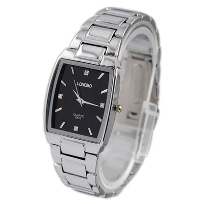 Fashion Men Stainless Steel Square Dial Quartz Wrist Watch Casual Diamond Bracelet Black White
