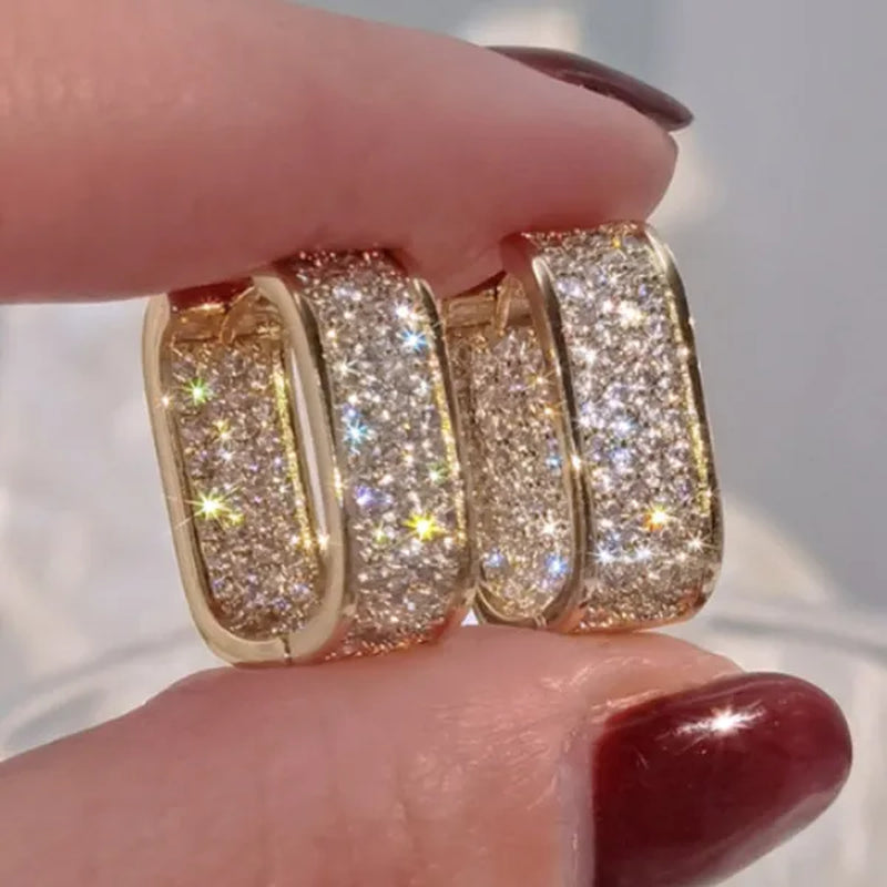 Fashion Earrings for Women 18K Yellow Gold Micro Pave Full Diamond U Hoop Earrings Girl Daily Casual Party Jewelry Gift