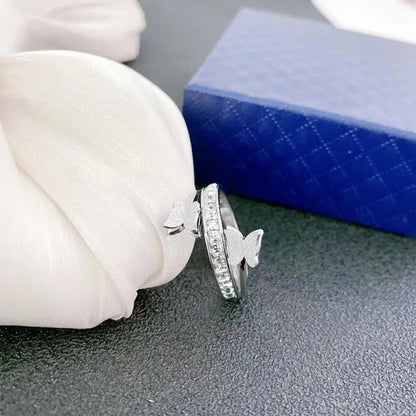 Women Titanium Eternity Ring Crystal Anniversary Butterfly Wedding Engagement Band Size 6-9