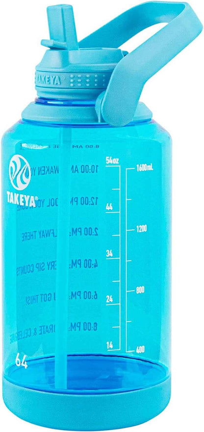 64 Oz Motivational Water Bottle with Straw Lid with Time Marker, Half Gallon, Premium Quality BPA Free Tritan Plastic, Breezy Blue