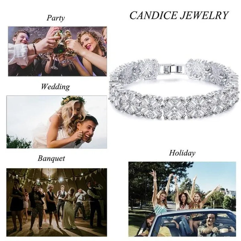 CANDICE Luxury Bridal White Gold Plated Jewelry Top Quality AAA+ Cubic Zirconia Wedding Bracelet Bangle for Bride
