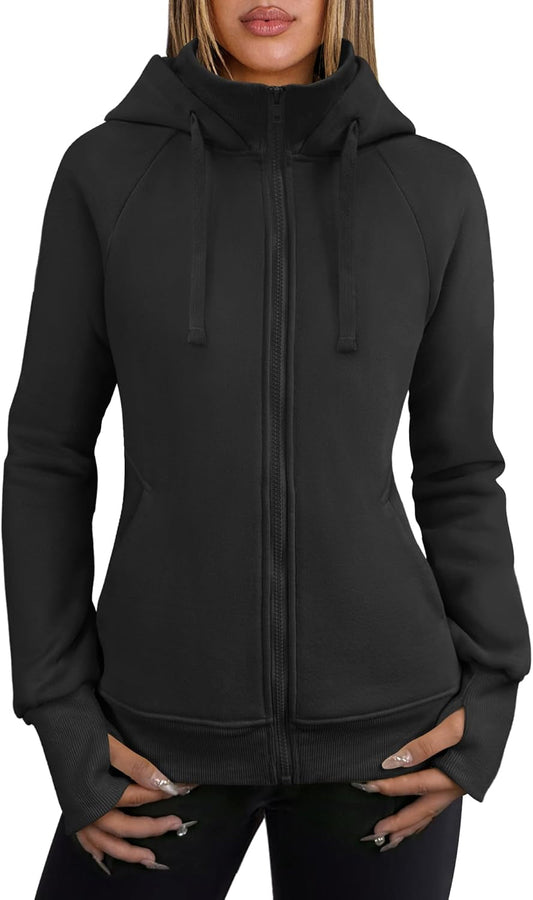 Womens Zip up Hoodies Fleece Jackets Long Sleeve Sweatshirts Pockets Casual Fall Fashion Preppy Outfits Y2K Clothes