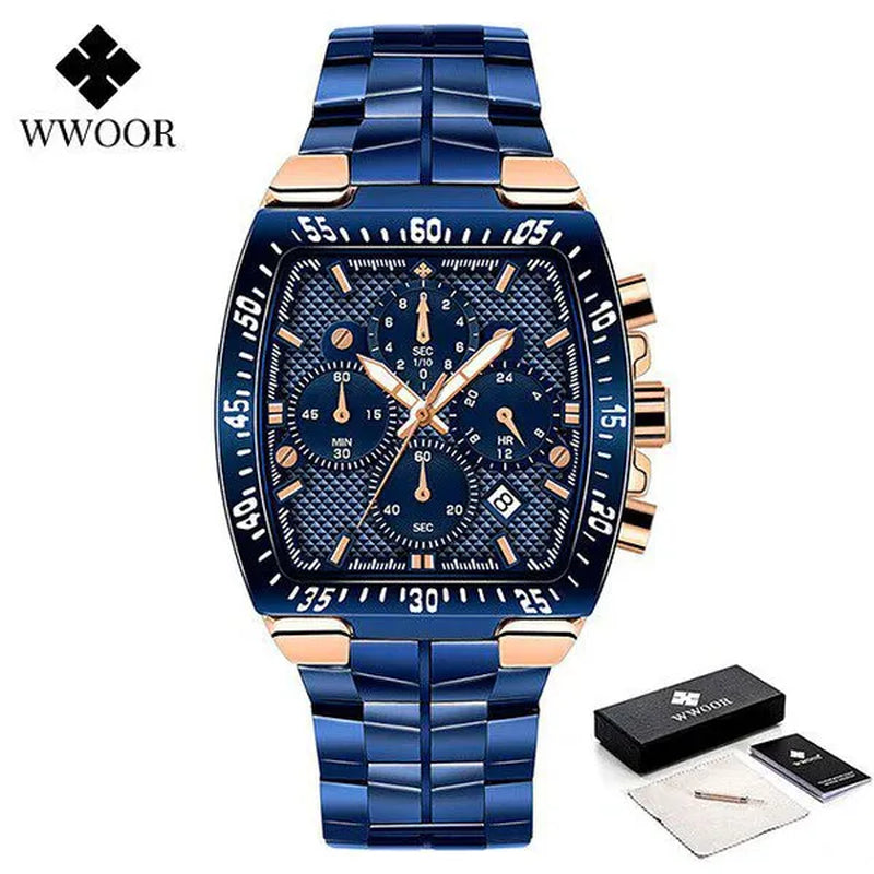 WWOOR New Watch Mens Luxury Square Big Dial Men Watch Waterproof Sports Military Chronograph Quartz Wristwatch Relogio Masculino