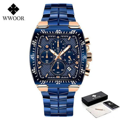 WWOOR New Watch Mens Luxury Square Big Dial Men Watch Waterproof Sports Military Chronograph Quartz Wristwatch Relogio Masculino