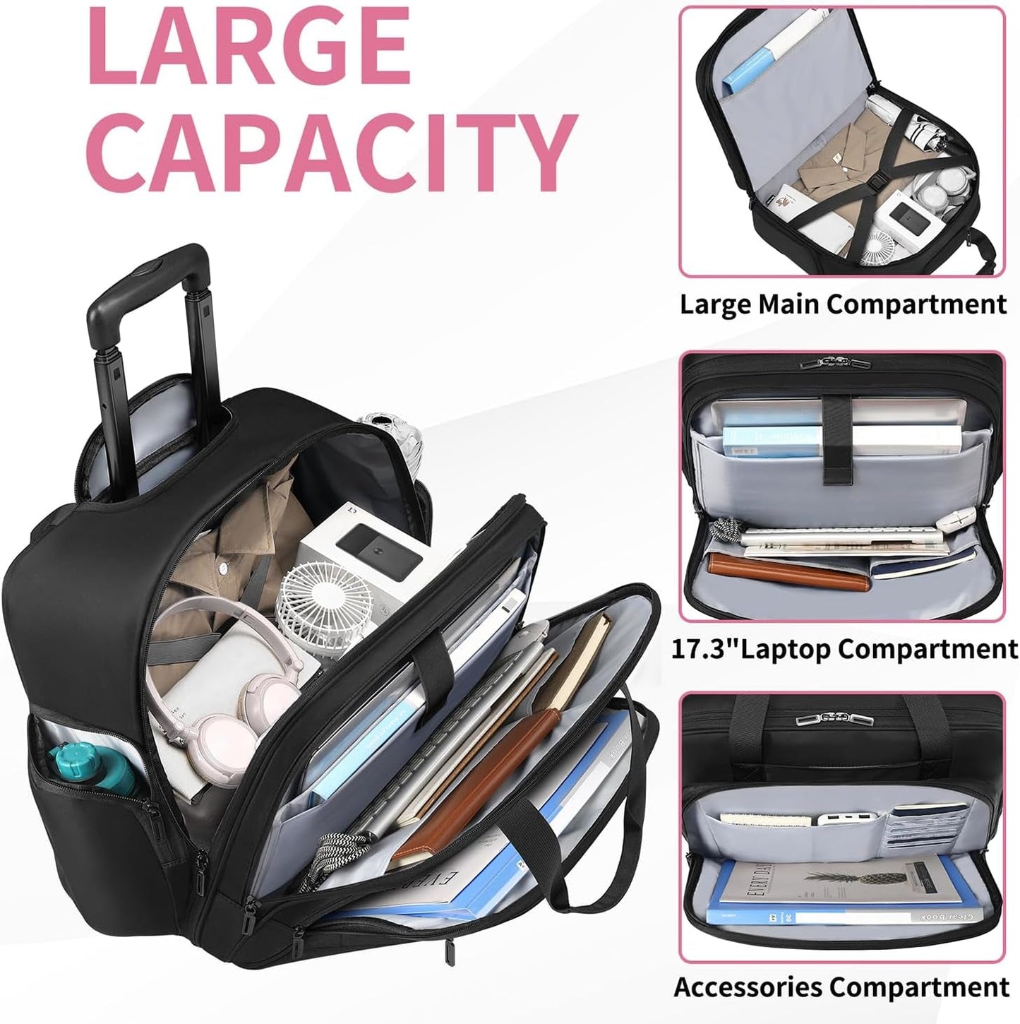 Rolling Laptop Bag, 17.3 Inch Premium Laptop Briefcases with Wheels for Men & Women, Waterproof Rolling Computer Bag Work Bag Laptop Case for Travel Work Office Business