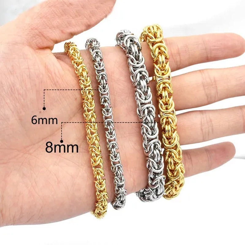 6/8Mm Wide Fashion 316L Stainless Steel Silver/Gold round Circle Byzantine Link Chain Men/Women Necklace or Bracelet 1PCS New