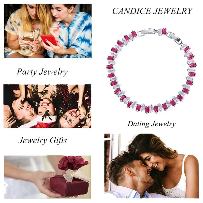 CANDICE High Quality Silver Plating Clear Rectangle CZ Setting Exquisite Women Dinner Party Green Tennis Bracelet Jewelry with Extended Clasp