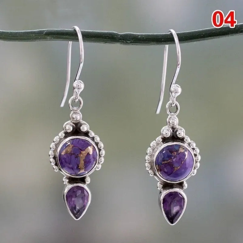 12Styles Vintage Earrings Rainbow Moonstone Earring Amethyst&Peridot&Pearl Dangle Earrings for Women Wedding Bridal Jewelry Gifts