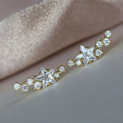 Climber Earrings for Women Silver Plated Lab Diamond Star Stud Earrings Fashion Bridal Engagement Wedding Accessories
