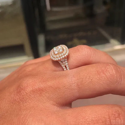 Exquisite Woman Fashion Square Inlaid Full Diamond Ring Natural White Sapphire Moissanite Diamond Ring Romantic Bridal Party Engagement Wedding Ring Anniversary Gift Jewelry Size 6-10