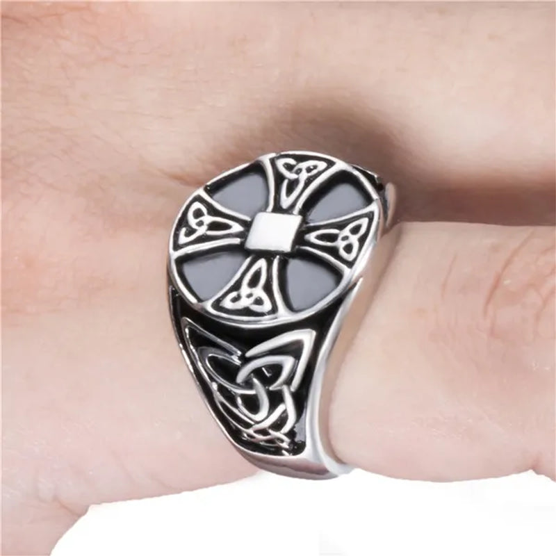Ring for Men Celtic Cross Pattern Knot Viking Thor Scandinavian Stainless Steel Size 7-14
