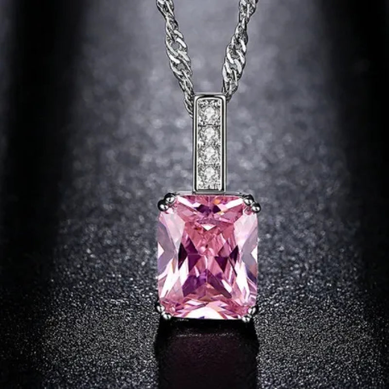 Woman Fashion Jewellery Simplicity Elegant Sapphire/Amethyst/Pink Necklace Silver Banquet Engagement Jewellery Necklace