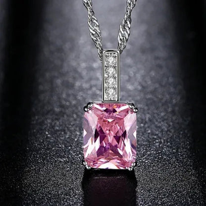 Woman Fashion Jewellery Simplicity Elegant Sapphire/Amethyst/Pink Necklace Silver Banquet Engagement Jewellery Necklace