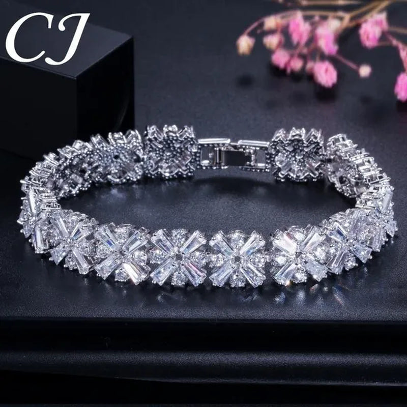 CANDICE Luxury Bridal White Gold Plated Jewelry Top Quality AAA+ Cubic Zirconia Wedding Bracelet Bangle for Bride