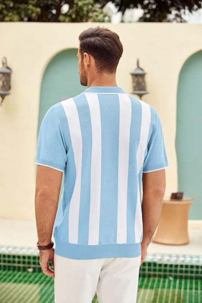 Men'S Zipper Polo Shirt Casual Knit Short Sleeve Polo T Shirt Classic Fit Shirts