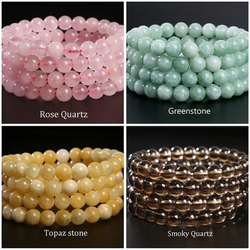 8mm Tiger Eye/Amethyst/Aquamarine/Agate/ Gemstone Bracelet Round Beads Stretch Bracelet Handmade Chakra Healing Stone Jewelry for Women Men Girls