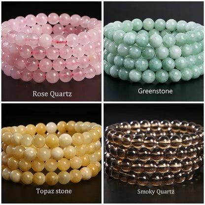 8mm Tiger Eye/Amethyst/Aquamarine/Agate/ Gemstone Bracelet Round Beads Stretch Bracelet Handmade Chakra Healing Stone Jewelry for Women Men Girls