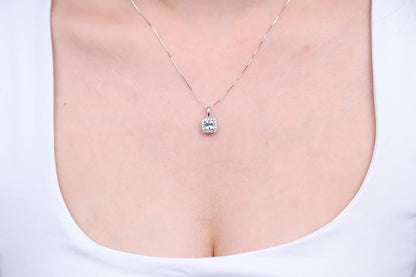 Women'S 10K White Gold Genuine Aquamarine Pendant with Diamonds (Cushion-Cut) Shaped (GJ16156P-AQ)