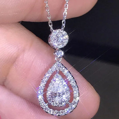 Women'S Fashion Water Drop Diamond White Sapphire Pendant Necklace Women Jewelry Gifts