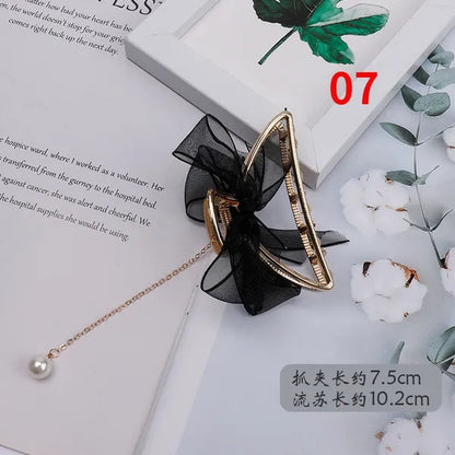 Bow Ribbon Pearl Pendant Tassel Hair Claw Hair Accessories Headdress Metal Grab Clip Hair Clip Shark Clip