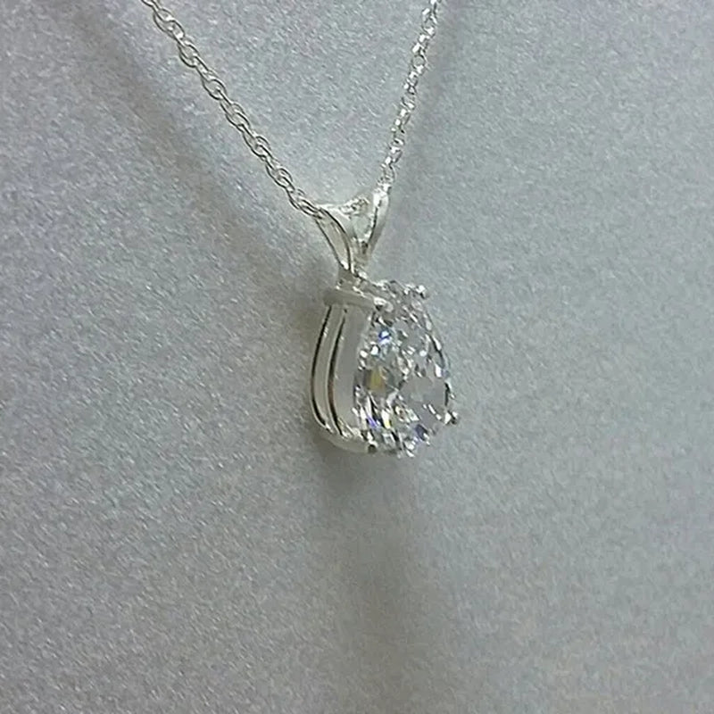 Women Temperament Teardrop Shaped White Sapphire Pendant Necklace Wedding Proposal Party Necklace Jewelry