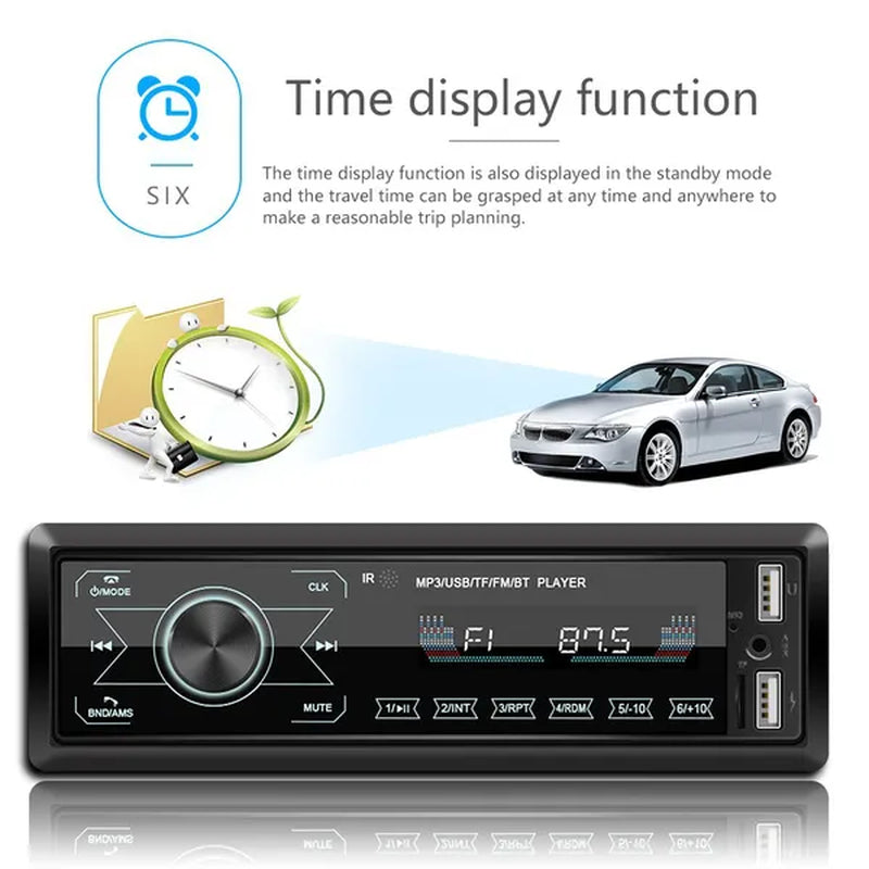 1DIN Touch Car Stereo 12V In-Dash Auto Radio Car MP3 Player Audio Music Stereo with Remote Control Fm/Bluetooth/Usb/Sd/Aux-In Colorful Lights +TF Card (Optional)